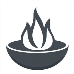 A minimalist design of stylized flame elements emerging from a bowl, representing fire, warmth, and culinary themes.