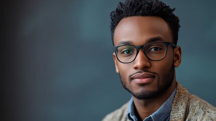 Fototapeta premium Confident Young Man with Glasses in a Cozy Sweater Portrait