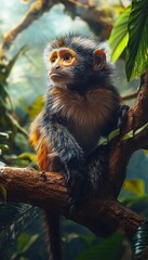 Obraz premium photo realistic monkey in a rain forest preserved, biodiversity. daylight.generative ai