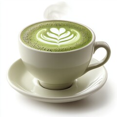 A Cup of Creamy Matcha Latte with Delicate Leaf Design