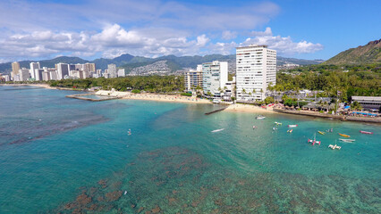 Aerial view of the Gold Coast in Honolulu on Oahu, Hawaii