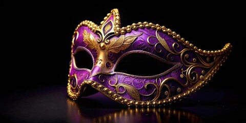 Purple and gold carnival mask on black background , masquerade, celebration, festive, Mardi Gras, disguise, costume, party