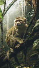 Obraz premium photo realistic monkey in a rain forest preserved, biodiversity. daylight.generative ai