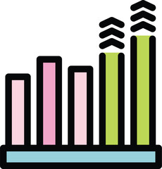 Colorful bar graph is depicting market growth with up arrows