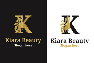 luxury monogram initial letter k silhouette of Face woman 