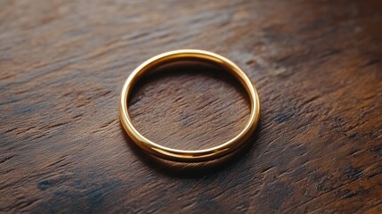 Elegant Gold Ring on Natural Wood Background