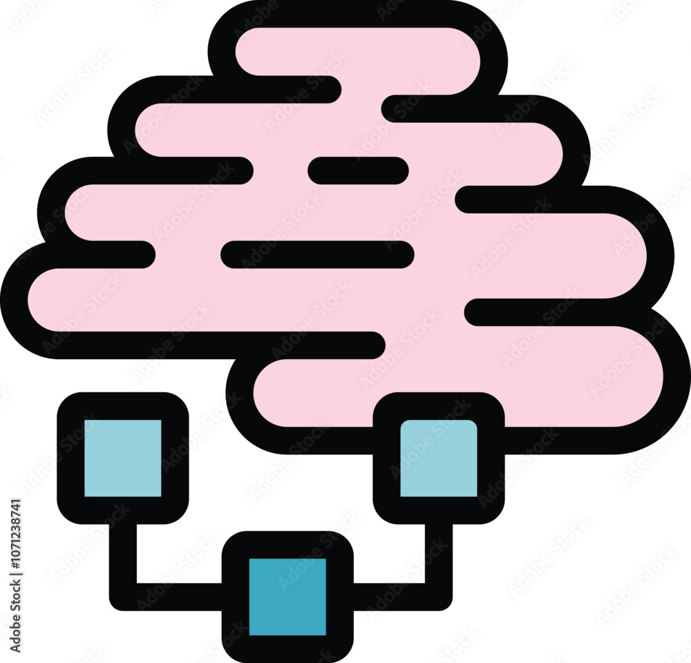 Poster simple icon of a brain connected to three processing units showing machine learning