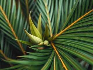 Fototapeta premium Close up detail of a tropical green palm leaf texture, botany, nature