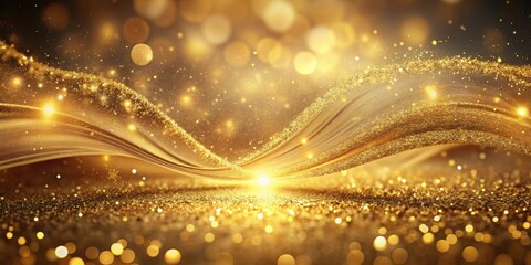 Luxurious swirling gold background with shimmering gold particles, perfect for festive holiday designs, luxury