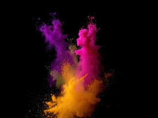 Explosion of vibrant colored powder on dark background, creating a burst of color and energy, dark background, celebration