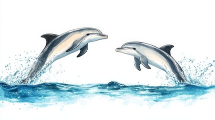 Obraz premium Playful Dolphins Jumping Through Ocean Waves