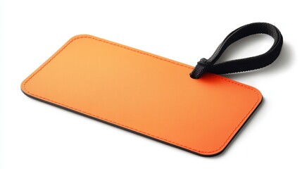 Fototapeta premium Bright orange tag with smooth surface and sturdy tie, perfect for labels, isolated on white background