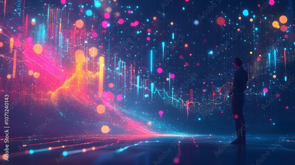 Poster a powerful visualization of massive datasets transforming into insights through colorful holographic
