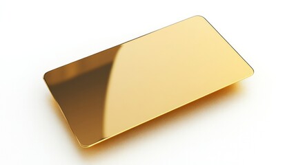 Reflective gold card in 3D, isolated on a white background, with a polished and smooth finish.