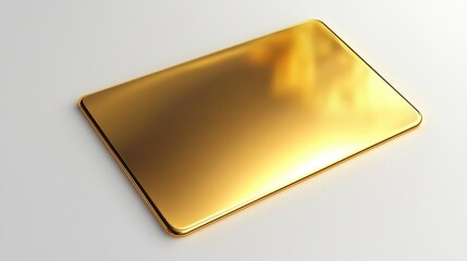 Reflective gold card in 3D, isolated on a white background, with a polished and smooth finish.