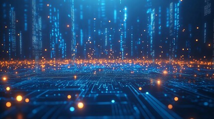 Obraz premium Digital background perfect for tech processes, neural networks, artificial intelligence, data transfer and encryption, digital archives, sound and graphic