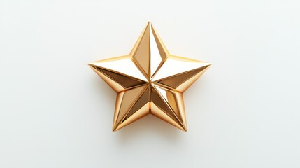 Obraz premium Reflective gold star icon, top-down view, centered on white background in a polished 3D render.