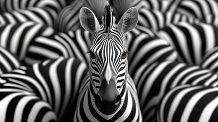 Fototapeta premium Wild zebra pattern in black and white, featuring sharp, chaotic stripes and organic forms, creating a visually striking contrast