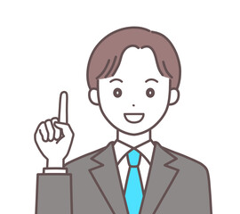 ポイントを説明するスーツの男性