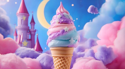 Magical Unicorn Ice Cream Cone in a Fantasy Land