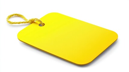 Fototapeta premium Matte yellow tag with rounded edges and strong tie, perfect for retail, isolated on white