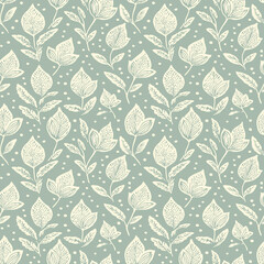 Fototapeta premium Elegant floral pattern on sage green background for home decor and fashion design - seamless pattern