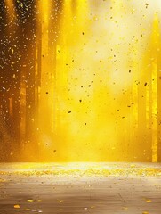Golden confetti falls