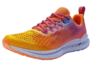 Bright and colorful running shoe with gradient design and mesh upper