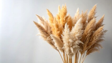 Close-up of a bouquet of decorative dried pampas grass on a light background, pampas grass, dried, bouquet, decoration