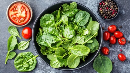 Obraz premium Fresh Spinach and Tomatoes for Healthy Eating