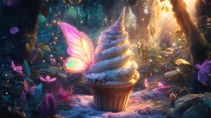 Magical Ice Cream Cone in Enchanting Forest