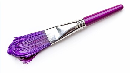 Purple paintbrush with paint on it, isolated on white background.