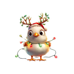 Obraz premium Cute Christmas Chick with Reindeer Antlers and Lights