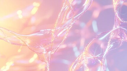 Glowing Collagen Molecules - Abstract 3D Render Symbolizing Beauty and Skin Health on Pastel Gradient Background