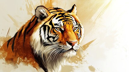 Obraz premium Illustrated poster of the zodiac tiger, featuring a bold and vibrant design that highlights the tiger's strength, courage, and elegance. This artistic representation captures the spirit of the tiger 