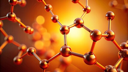 Interconnected Metallic Spheres Forming a Complex Network of Bonds on an Orange Background