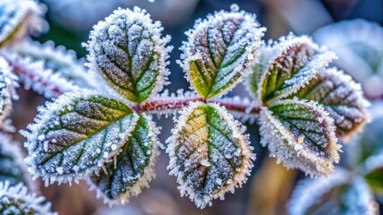 Frozen flower leaves covered in ice crystal winter nature macro, winter, frozen, flower, leaves,ice crystal, nature, macro