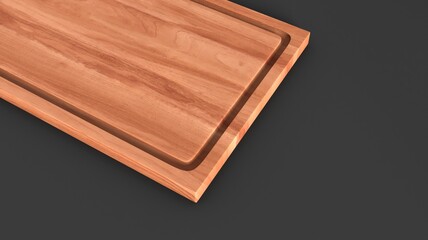 Cutting wooden board or tray isolated on black background top view. Rustic countertop of timber surface.
