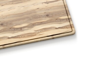 Cutting wooden board or tray isolated on white background top view. Rustic countertop of timber surface.