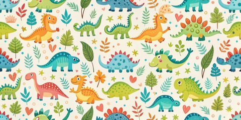 Decorative seamless pattern with cute dinosaurs perfect for nursery d?cor and wrapping paper , dinosaurs, seamless