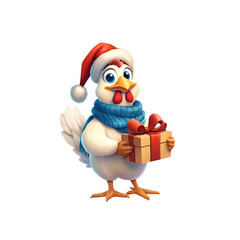 Festive Chicken Holding a Gift