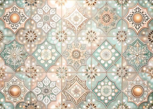 Trendy Pastel Geometric Patterns for Ceramic Tiles and Interior Decor in Soft Colors - Perfect for Bathroom and Kitchen Designs with a Bokeh Effect