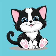 Vector,Adorable Cartoon Cat Illustration,Smiling Black and White Cat Character,Cute Sitting Kitten Vector Illustration
