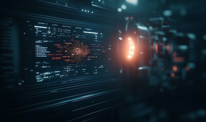 Obraz premium A futuristic digital scene with glowing elements, showcasing a blend of technology and abstract design.