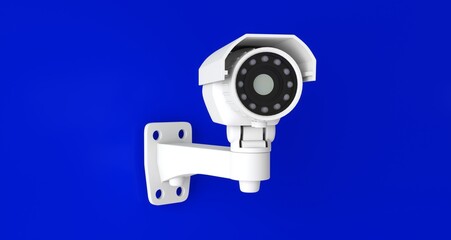 Security camera isolated on blue background with clipping paths
