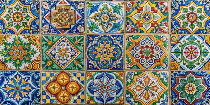 Colorful Majolica tiles with intricate patterns and designs , Majolica, tiles, colorful, patterns, designs, decor