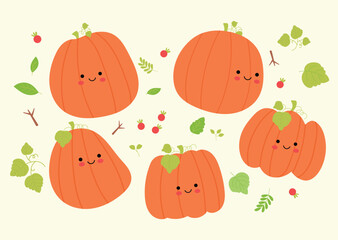 Adorable Pumpkin Vector Set.  Cute Halloween & Fall Designs. Pumpkin ClipArt Set Perfect for Halloween, Thanksgiving, and fall-themed projects, posters, invitations, social media graphics, and more