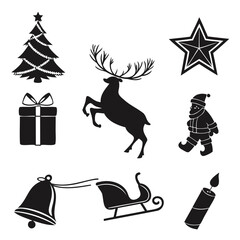 Christmas icons set black silhouette Vector illustration isolated on a transparent background