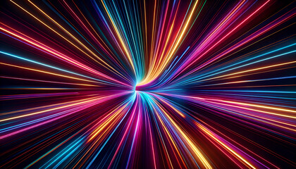 Fototapeta premium Vibrant Neon Tunnel with Radiating Lines on Dark Background