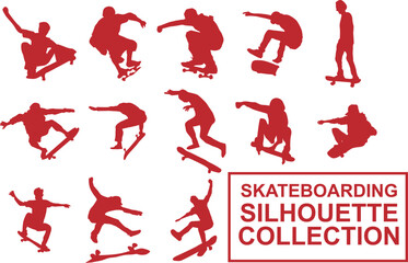 Vector set of illustrations of a group of skateboarders